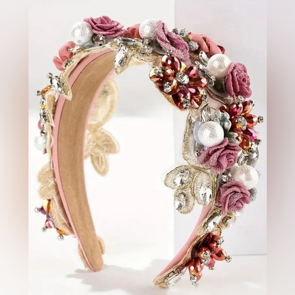 Baroque Style Rhinestone Faux Pearl Hair Hoop Wide-Brimmed Headband Elegant - Picture 3 of 11